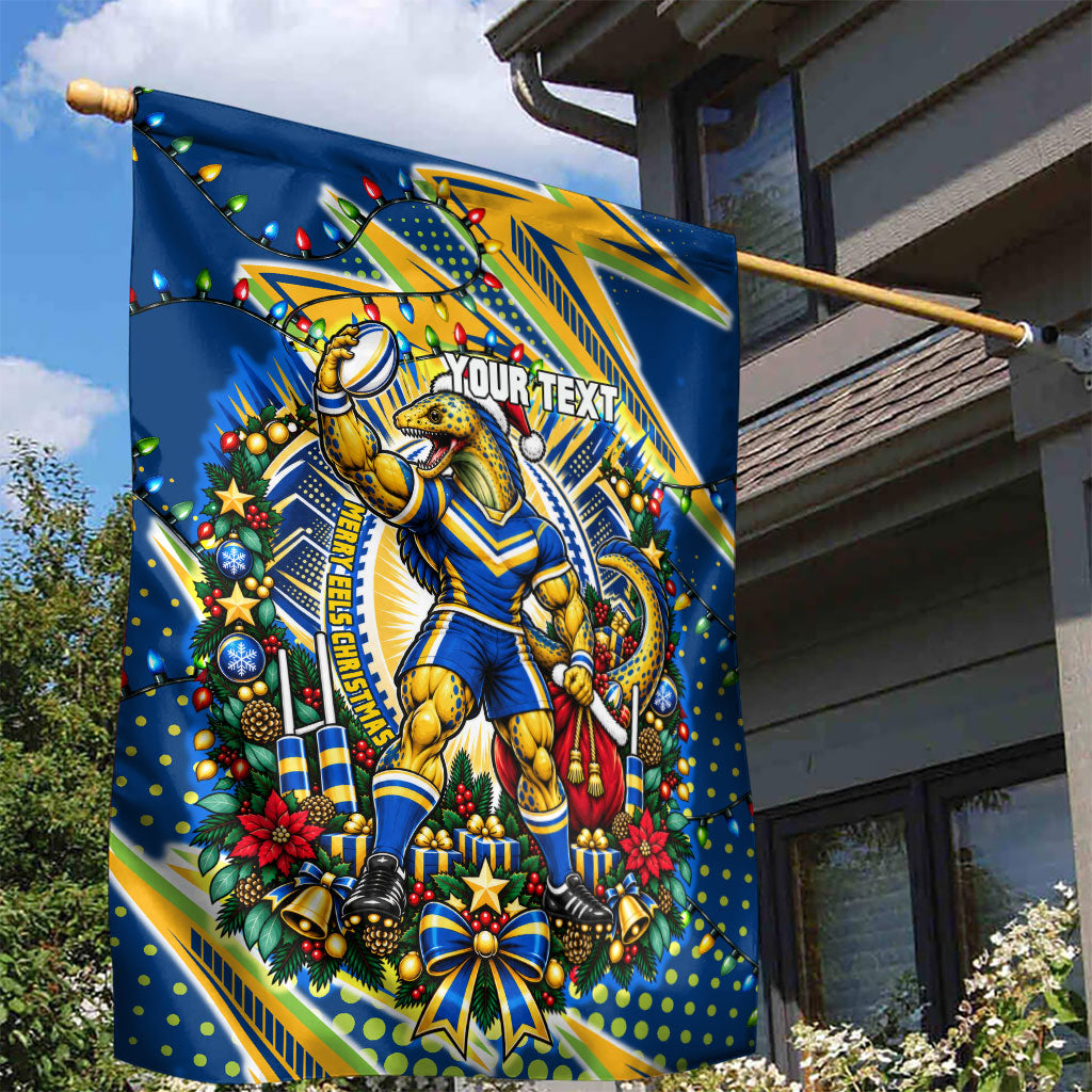 Personalized Parramatta Eels Rugby Christmas Garden Flag Holiday Mascot Graphic Art Festive Lights Bow