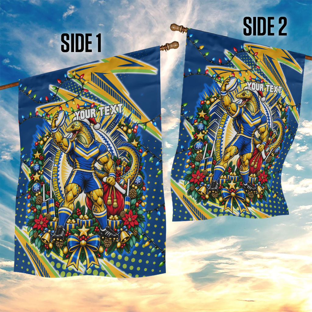 Personalized Parramatta Eels Rugby Christmas Garden Flag Holiday Mascot Graphic Art Festive Lights Bow