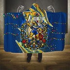 Personalized Parramatta Eels Rugby Christmas Hooded Blanket Holiday Mascot Graphic Art Festive Lights Bow