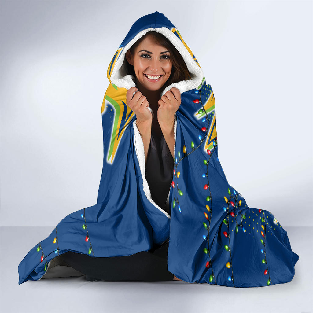 Personalized Parramatta Eels Rugby Christmas Hooded Blanket Holiday Mascot Graphic Art Festive Lights Bow