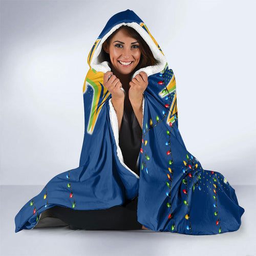 Personalized Parramatta Eels Rugby Christmas Hooded Blanket Holiday Mascot Graphic Art Festive Lights Bow