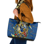 Personalized Parramatta Eels Rugby Christmas Leather Tote Bag Holiday Mascot Graphic Art Festive Lights Bow