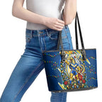 Personalized Parramatta Eels Rugby Christmas Leather Tote Bag Holiday Mascot Graphic Art Festive Lights Bow