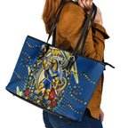 Personalized Parramatta Eels Rugby Christmas Leather Tote Bag Holiday Mascot Graphic Art Festive Lights Bow