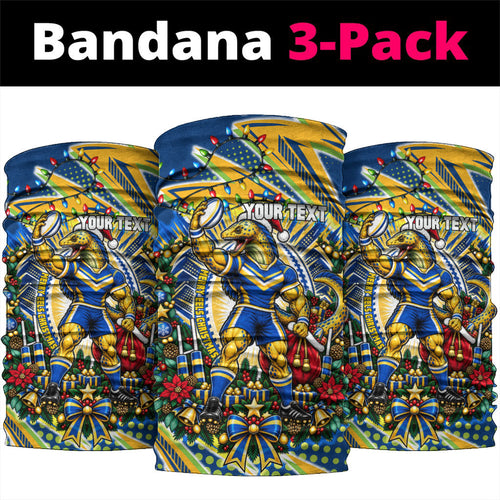 Personalized Parramatta Eels Rugby Christmas Neck Gaiter Holiday Mascot Graphic Art Festive Lights Bow