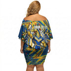 Personalized Parramatta Eels Rugby Christmas Off Shoulder Short Dress Holiday Mascot Graphic Art Festive Lights Bow