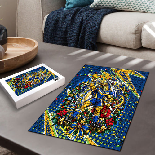 Personalized Parramatta Eels Rugby Christmas Puzzle Holiday Mascot Graphic Art Festive Lights Bow
