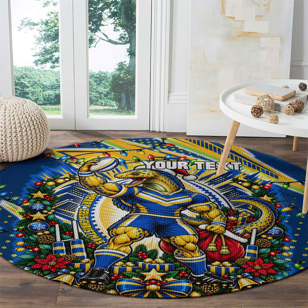 Personalized Parramatta Eels Rugby Christmas Round Carpet Holiday Mascot Graphic Art Festive Lights Bow