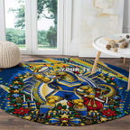 Personalized Parramatta Eels Rugby Christmas Round Carpet Holiday Mascot Graphic Art Festive Lights Bow