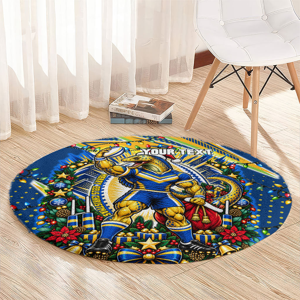 Personalized Parramatta Eels Rugby Christmas Round Carpet Holiday Mascot Graphic Art Festive Lights Bow