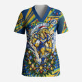 Personalized Parramatta Eels Rugby Christmas Scrub Top Holiday Mascot Graphic Art Festive Lights Bow