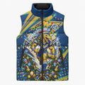 Personalized Parramatta Eels Rugby Christmas Sleeveless Puffer Jacket Holiday Mascot Graphic Art Festive Lights Bow