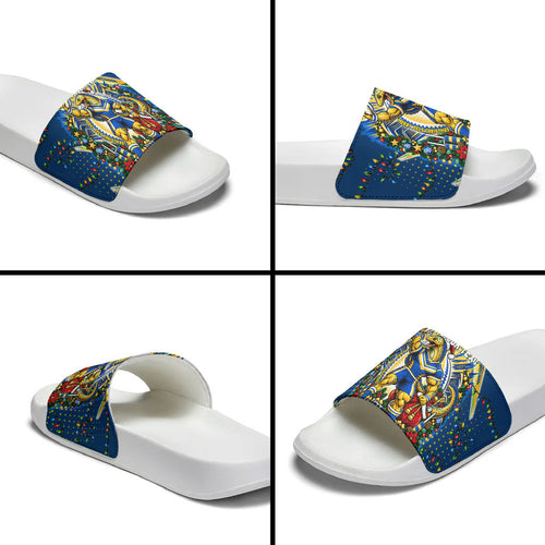 Personalized Parramatta Eels Rugby Christmas Slide Sandals Holiday Mascot Graphic Art Festive Lights Bow