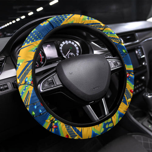 Parramatta Eels Rugby Christmas Steering Wheel Cover Holiday Mascot Graphic Art Festive Lights Bow