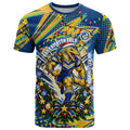 Personalized Parramatta Eels Rugby Christmas T Shirt Holiday Mascot Graphic Art Festive Lights Bow