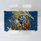 Personalized Parramatta Eels Rugby Christmas Tablecloth Holiday Mascot Graphic Art Festive Lights Bow