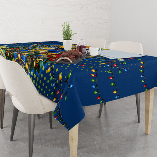 Personalized Parramatta Eels Rugby Christmas Tablecloth Holiday Mascot Graphic Art Festive Lights Bow