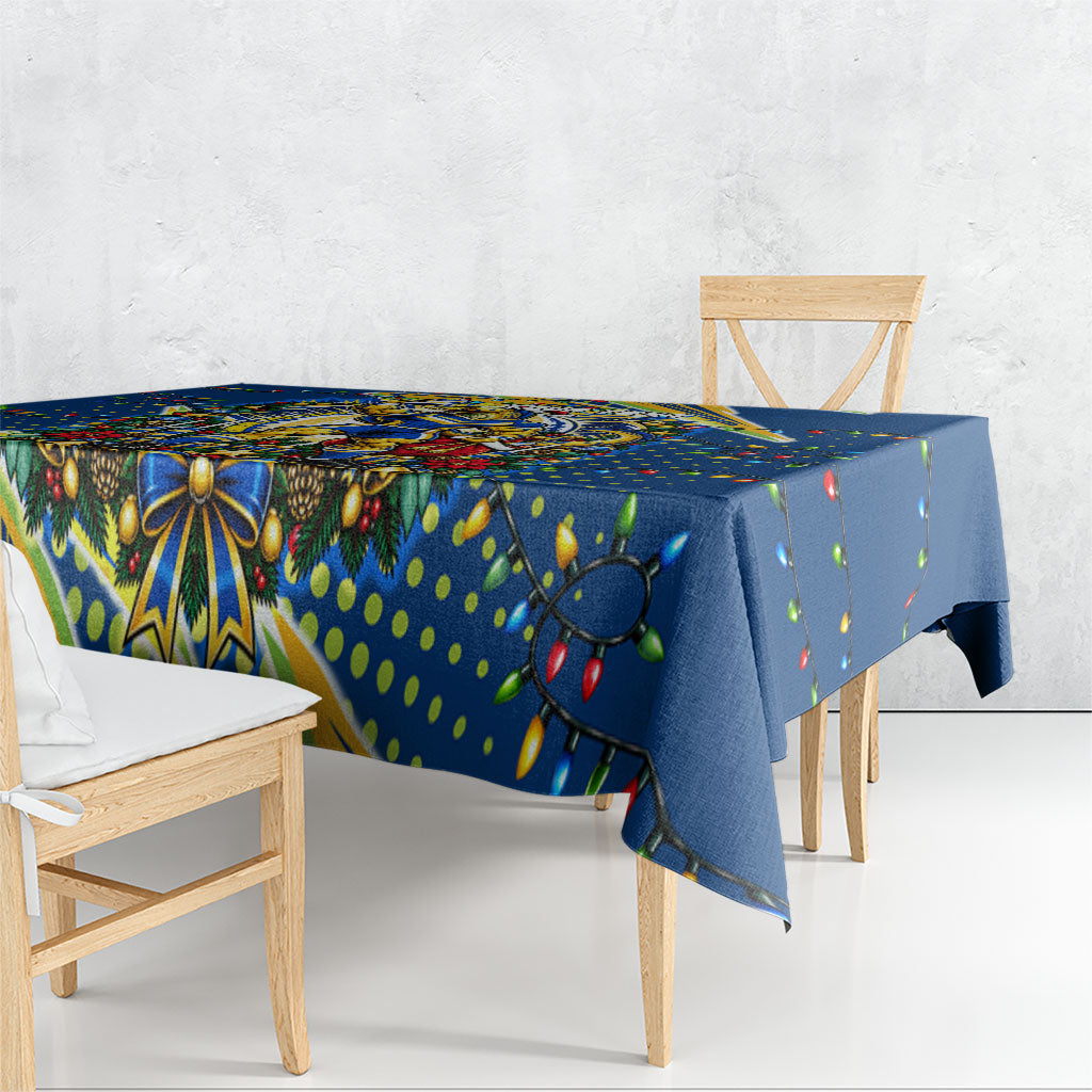 Personalized Parramatta Eels Rugby Christmas Tablecloth Holiday Mascot Graphic Art Festive Lights Bow