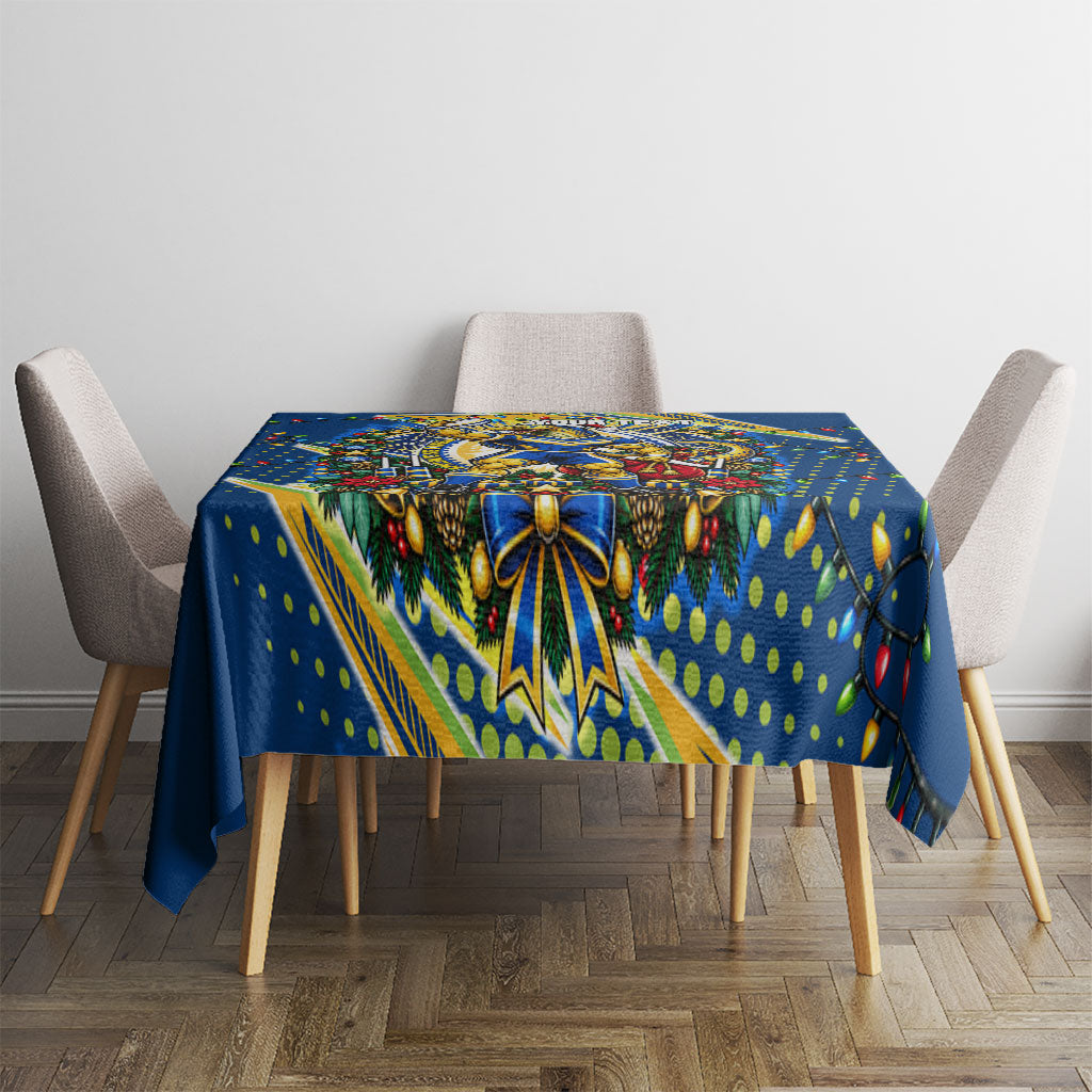 Personalized Parramatta Eels Rugby Christmas Tablecloth Holiday Mascot Graphic Art Festive Lights Bow