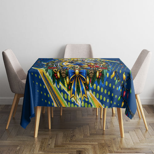 Personalized Parramatta Eels Rugby Christmas Tablecloth Holiday Mascot Graphic Art Festive Lights Bow