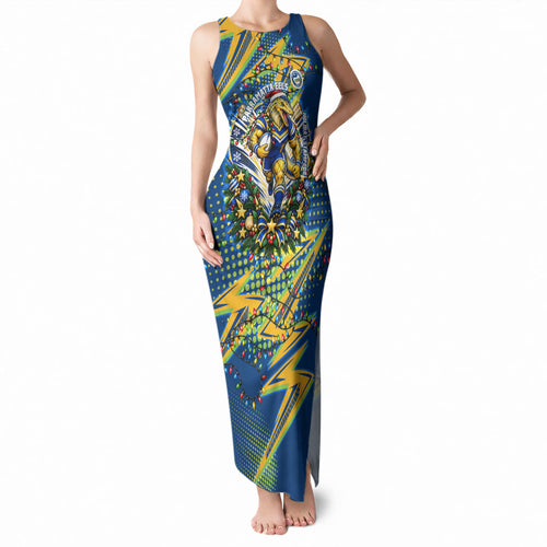 Personalized Parramatta Eels Rugby Christmas Tank Maxi Dress Holiday Mascot Graphic Art Festive Lights Bow