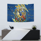 Personalized Parramatta Eels Rugby Christmas Tapestry Holiday Mascot Graphic Art Festive Lights Bow