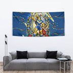 Personalized Parramatta Eels Rugby Christmas Tapestry Holiday Mascot Graphic Art Festive Lights Bow