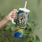 Personalized Parramatta Eels Rugby Christmas Tumbler With Handle Holiday Mascot Graphic Art Festive Lights Bow