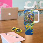 Personalized Parramatta Eels Rugby Christmas Tumbler With Handle Holiday Mascot Graphic Art Festive Lights Bow