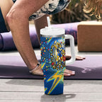 Personalized Parramatta Eels Rugby Christmas Tumbler With Handle Holiday Mascot Graphic Art Festive Lights Bow