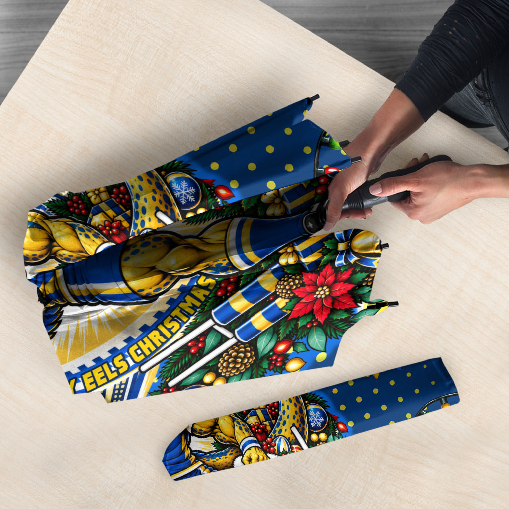 Personalized Parramatta Eels Rugby Christmas Umbrella Holiday Mascot Graphic Art Festive Lights Bow