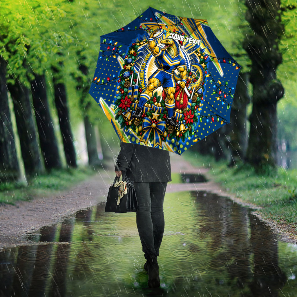 Personalized Parramatta Eels Rugby Christmas Umbrella Holiday Mascot Graphic Art Festive Lights Bow