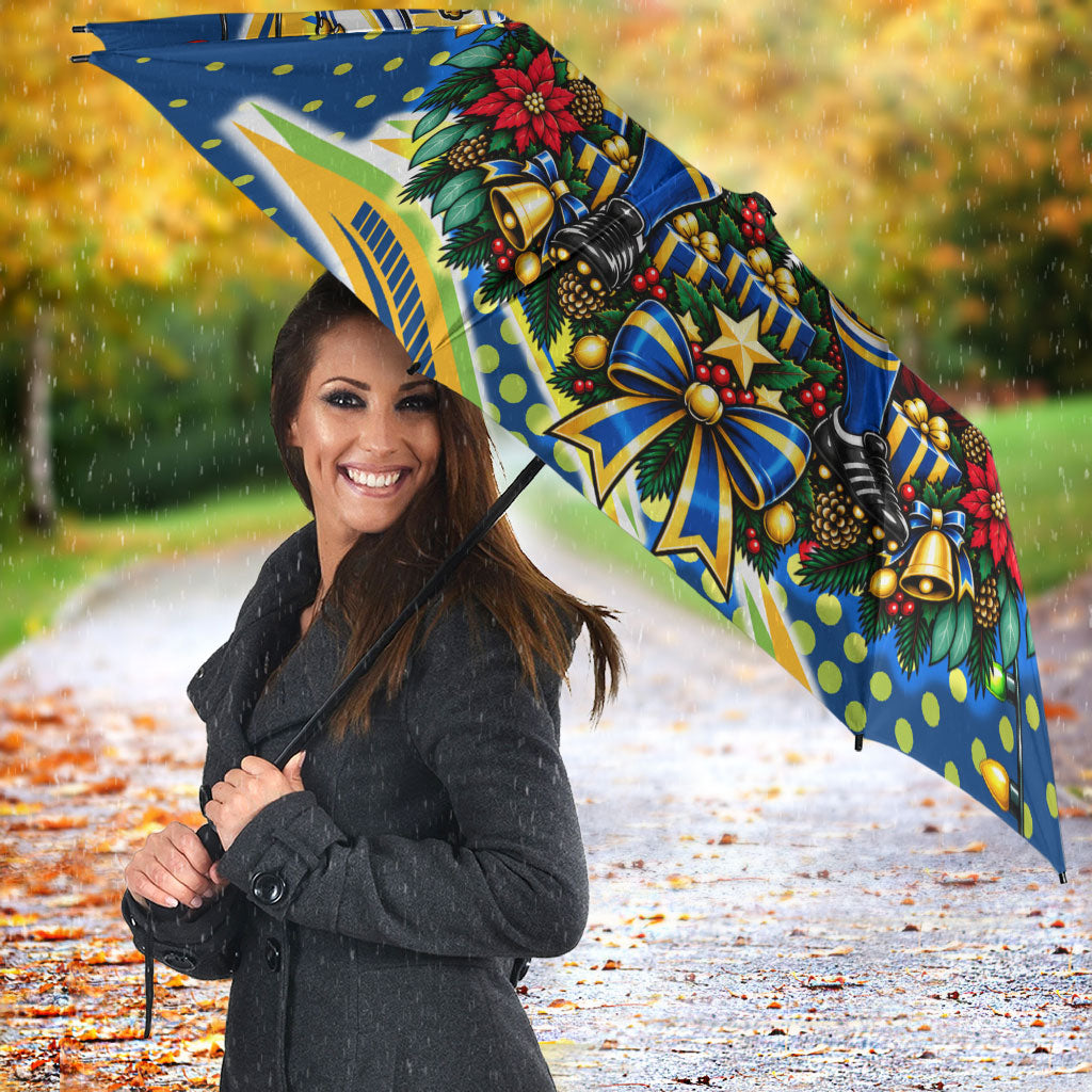 Personalized Parramatta Eels Rugby Christmas Umbrella Holiday Mascot Graphic Art Festive Lights Bow