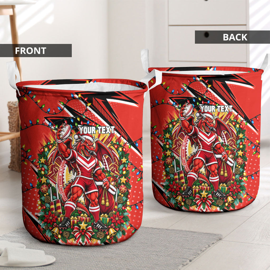 Personalized St. George Illawarra Dragons Rugby Christmas Laundry Basket Holiday Mascot Graphic Art Festive Lights Bow