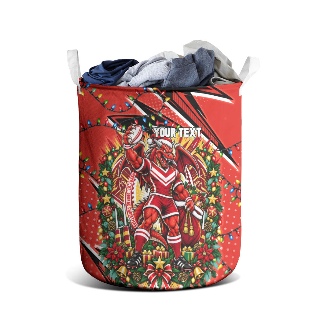 Personalized St. George Illawarra Dragons Rugby Christmas Laundry Basket Holiday Mascot Graphic Art Festive Lights Bow