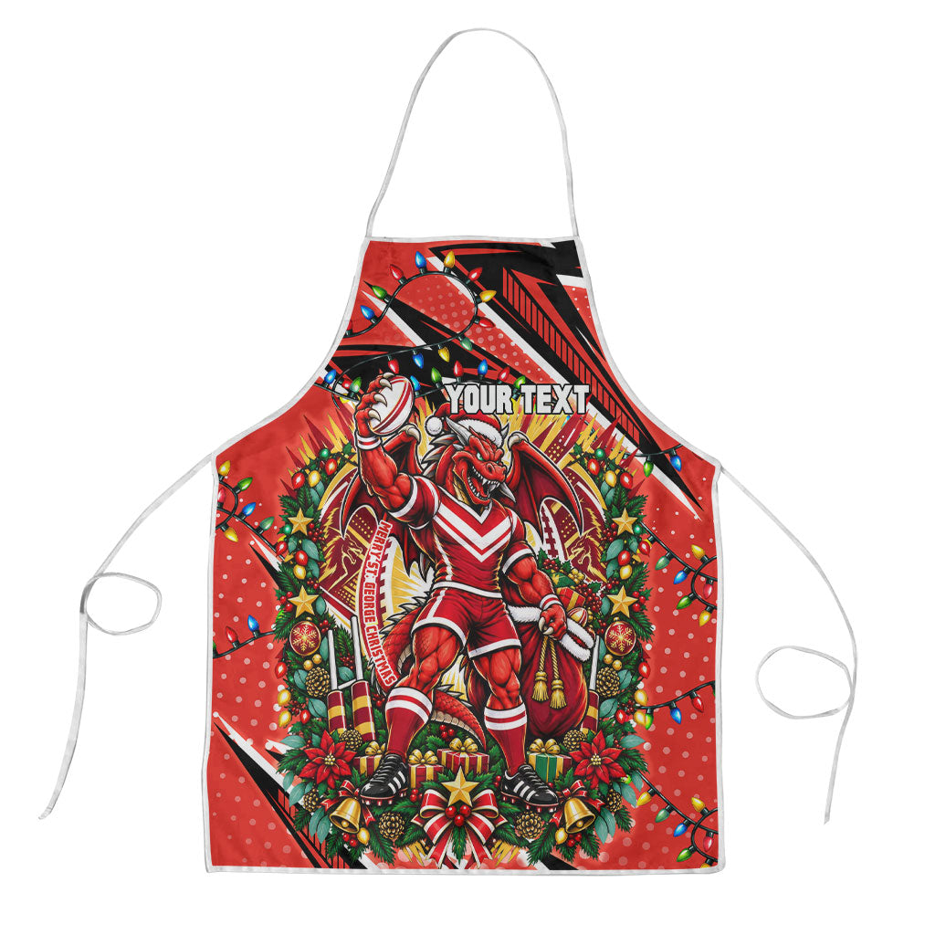 Personalized St. George Illawarra Dragons Rugby Christmas Apron Holiday Mascot Graphic Art Festive Lights Bow