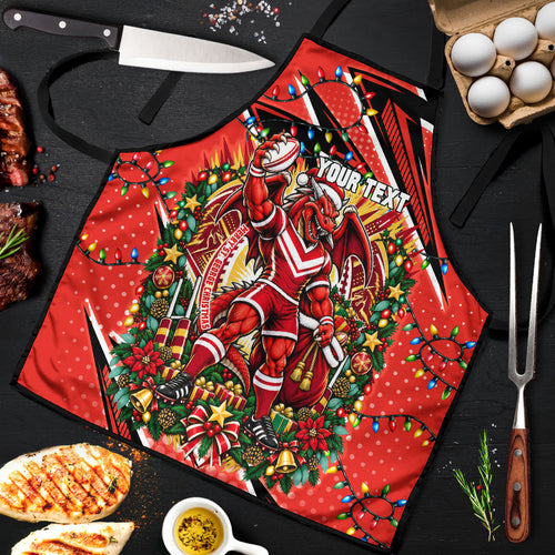 Personalized St. George Illawarra Dragons Rugby Christmas Apron Holiday Mascot Graphic Art Festive Lights Bow