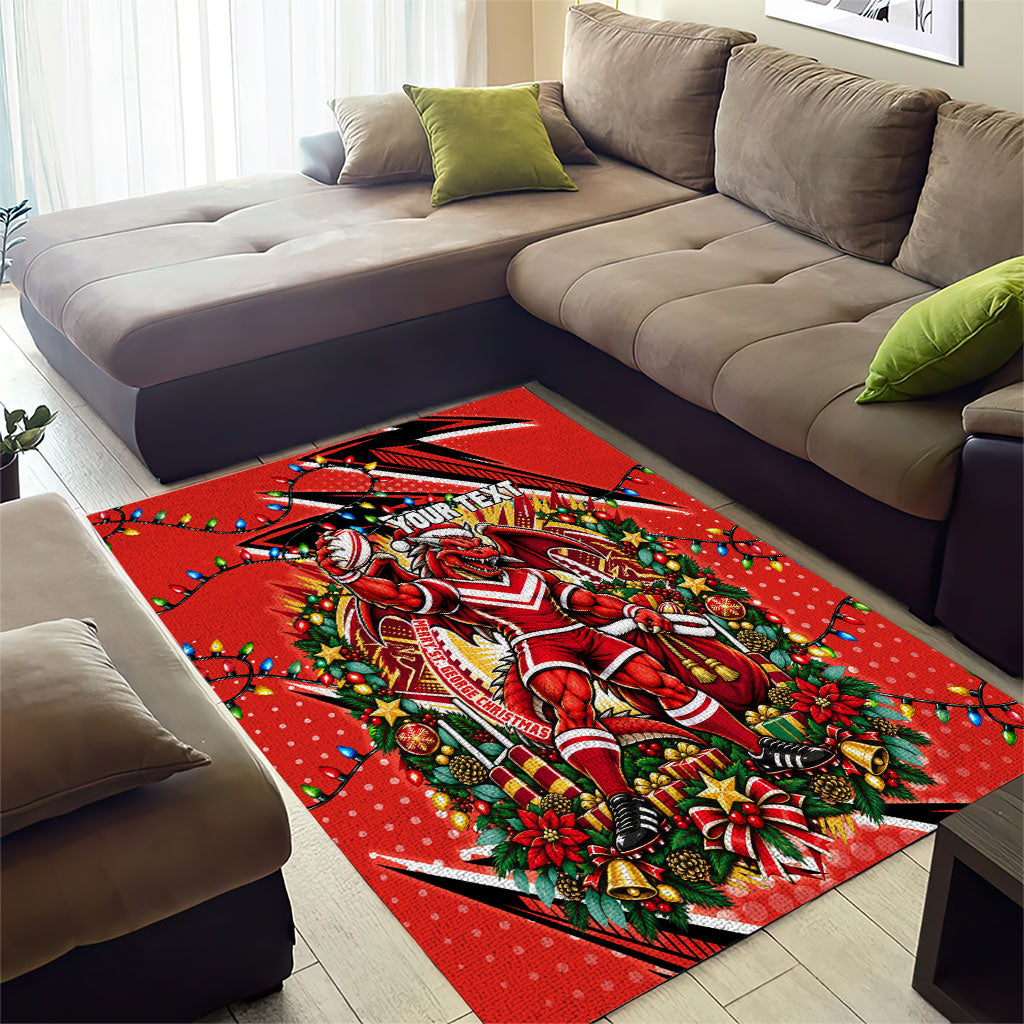 Personalized St. George Illawarra Dragons Rugby Christmas Area Rug Holiday Mascot Graphic Art Festive Lights Bow