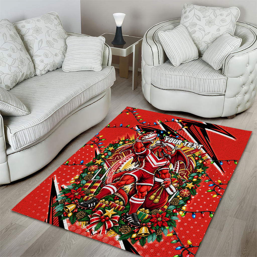 Personalized St. George Illawarra Dragons Rugby Christmas Area Rug Holiday Mascot Graphic Art Festive Lights Bow