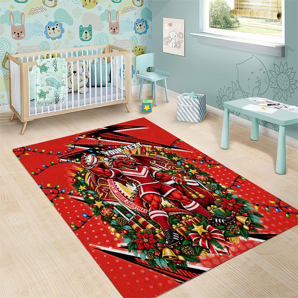 Personalized St. George Illawarra Dragons Rugby Christmas Area Rug Holiday Mascot Graphic Art Festive Lights Bow