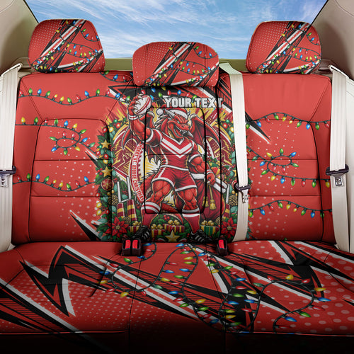 Personalized St. George Illawarra Dragons Rugby Christmas Back Car Seat Cover Holiday Mascot Graphic Art Festive Lights Bow