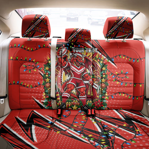 Personalized St. George Illawarra Dragons Rugby Christmas Back Car Seat Cover Holiday Mascot Graphic Art Festive Lights Bow