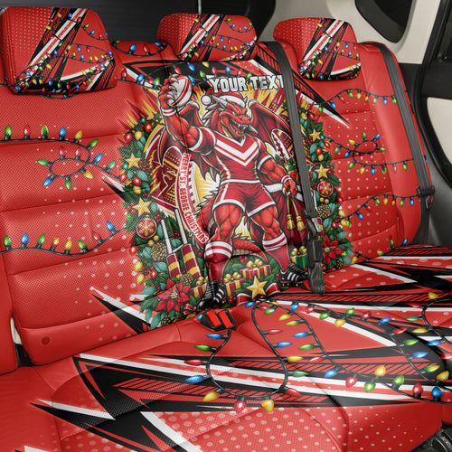 Personalized St. George Illawarra Dragons Rugby Christmas Back Car Seat Cover Holiday Mascot Graphic Art Festive Lights Bow