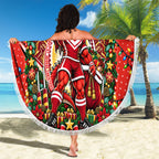 Personalized St. George Illawarra Dragons Rugby Christmas Beach Blanket Holiday Mascot Graphic Art Festive Lights Bow