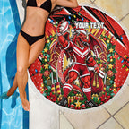 Personalized St. George Illawarra Dragons Rugby Christmas Beach Blanket Holiday Mascot Graphic Art Festive Lights Bow