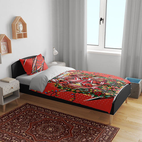 Personalized St. George Illawarra Dragons Rugby Christmas Bedding Set Holiday Mascot Graphic Art Festive Lights Bow