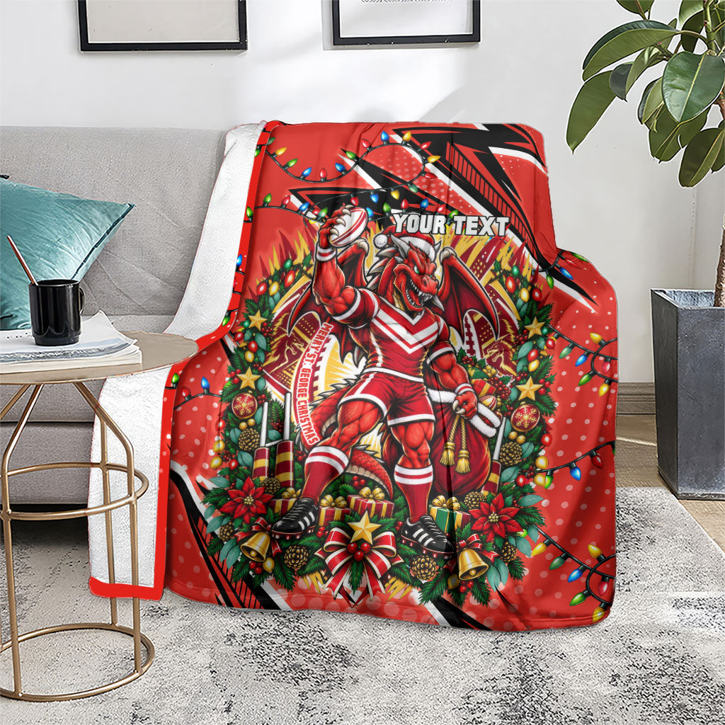 Personalized St. George Illawarra Dragons Rugby Christmas Blanket Holiday Mascot Graphic Art Festive Lights Bow