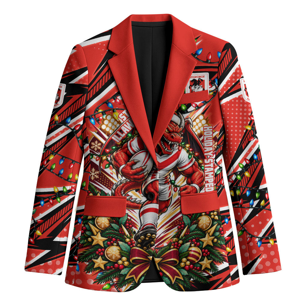 Personalized St. George Illawarra Dragons Rugby Christmas Blazer Holiday Mascot Graphic Art Festive Lights Bow
