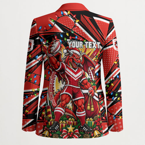 Personalized St. George Illawarra Dragons Rugby Christmas Blazer Holiday Mascot Graphic Art Festive Lights Bow