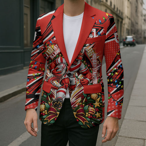 Personalized St. George Illawarra Dragons Rugby Christmas Blazer Holiday Mascot Graphic Art Festive Lights Bow